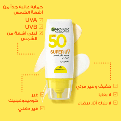 ⁦غارنييه سيروم واقي شمس سكين اكتيف سوبر يوڤي غير مرئي بعامل حماية من الشمس 50+ - 30مل⁩ - الصورة ⁦2⁩